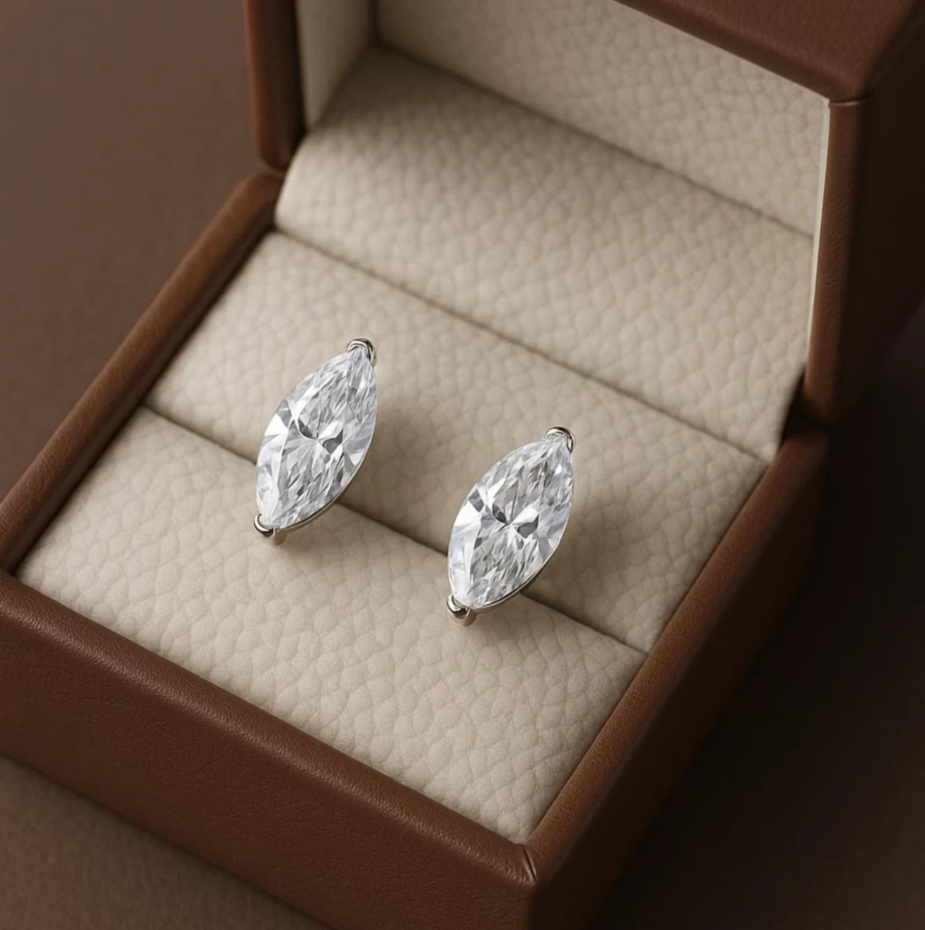 Rare 6.0 Ct Marquise Cut White Diamond Solitaire Studs 14k White Gold Plated