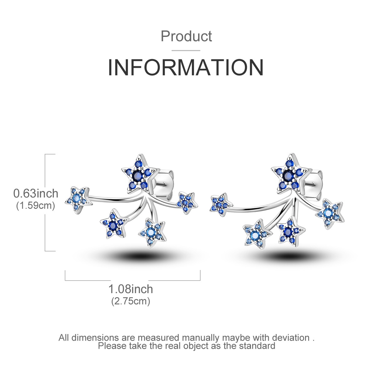 LAZA European Women Blue AAA CZ Stars 925 Sterling Silver Stud Earrings Jewelry