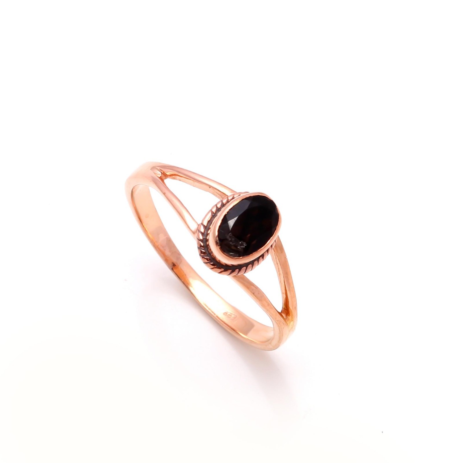 Natural Black Onyx Oval Shape Ring Rose Gold Fill 925 Sterling Silver Jewelry