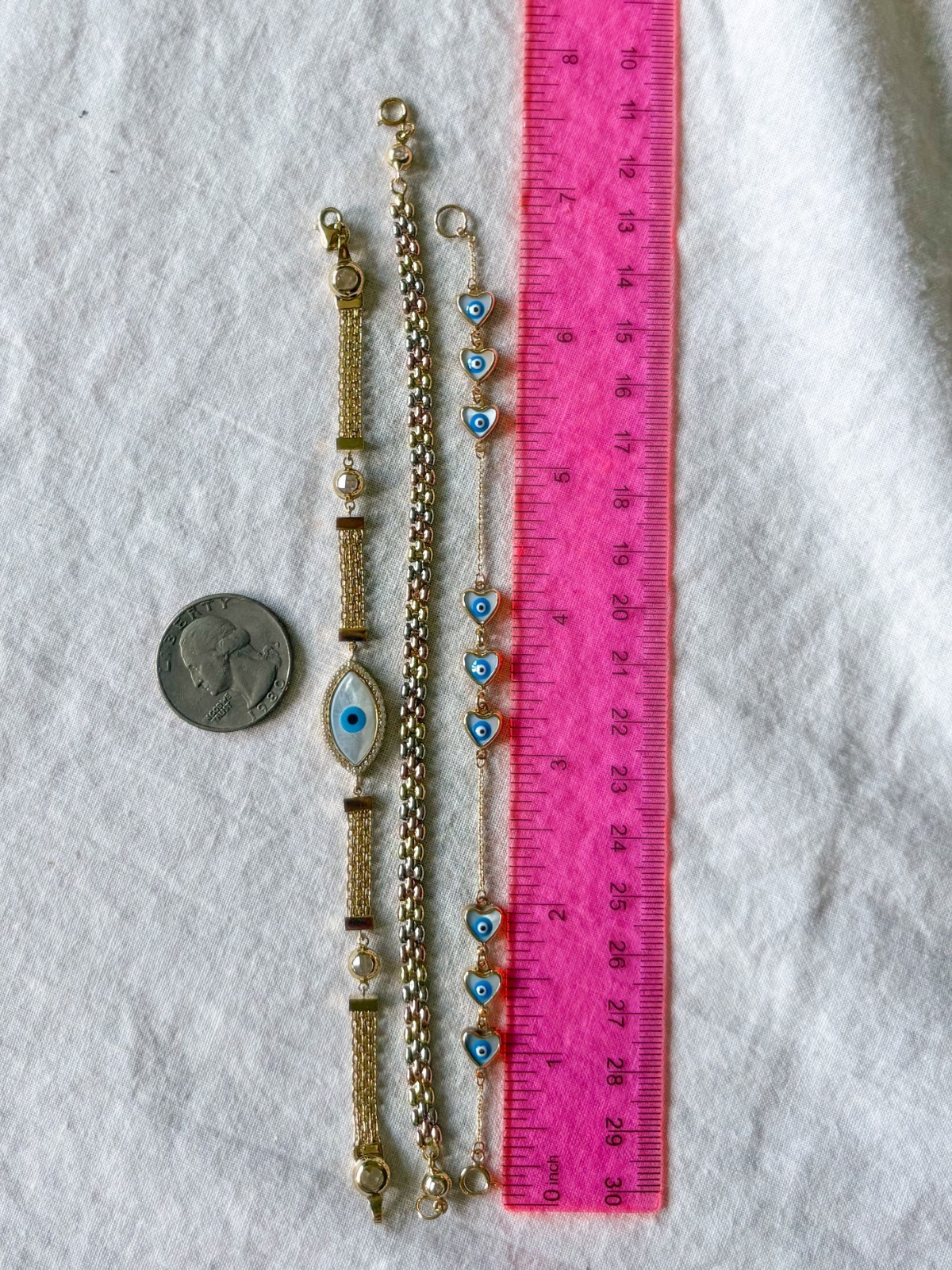 Tri Color 10k Yellow, White and Rose Gold 7.5 Inch Bracelet