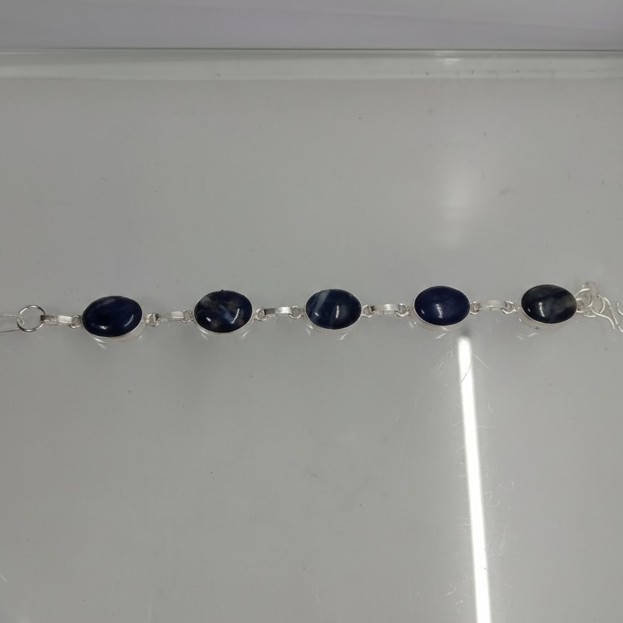 Sodalite Bracelet in Sterling Silver, Handmade Crystal Healing, Natural Blue Gem