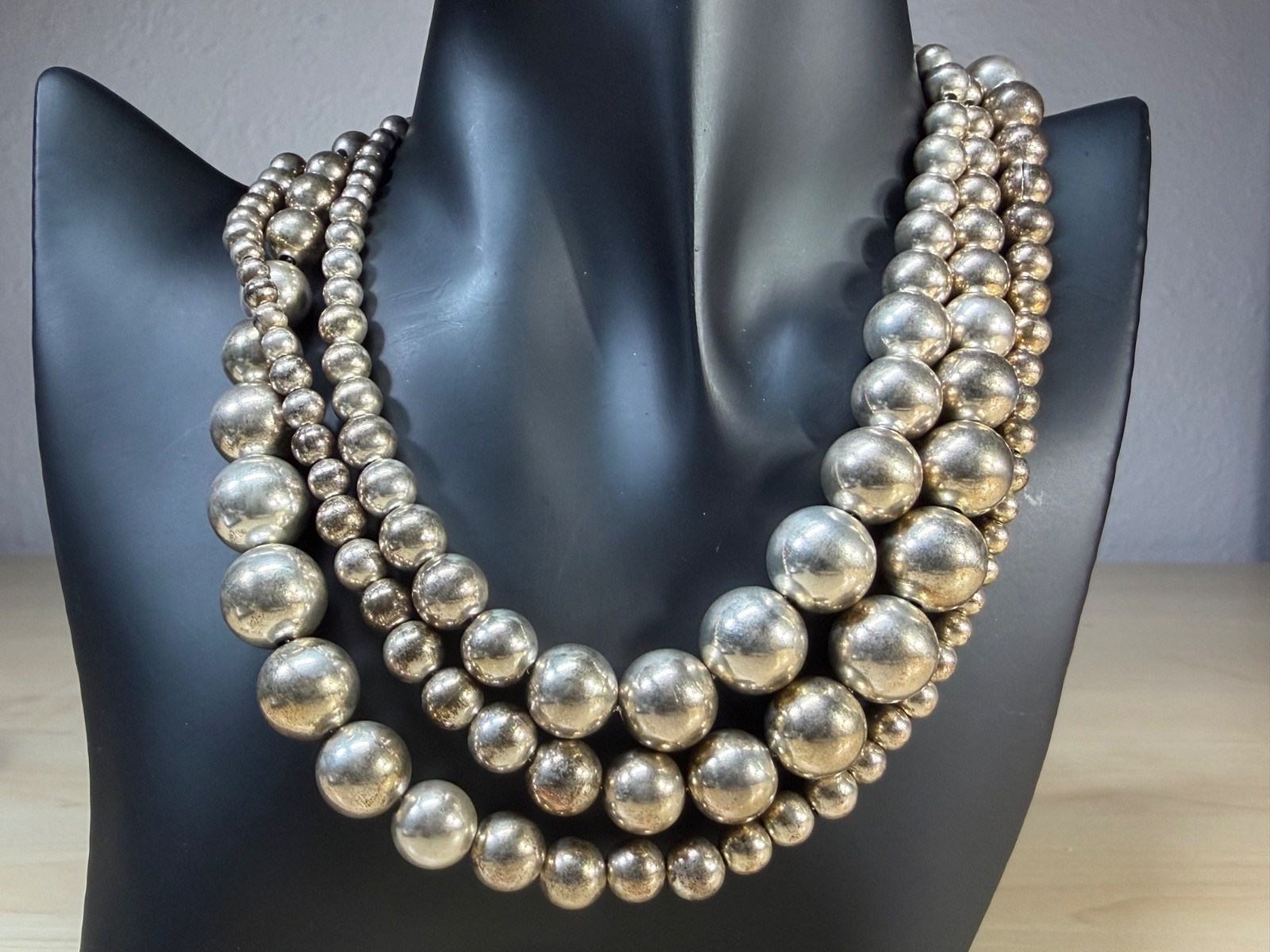 Robert Lee Morris RLM Studios Sterling Silver LARGE Graduated Bead Necklace 55in