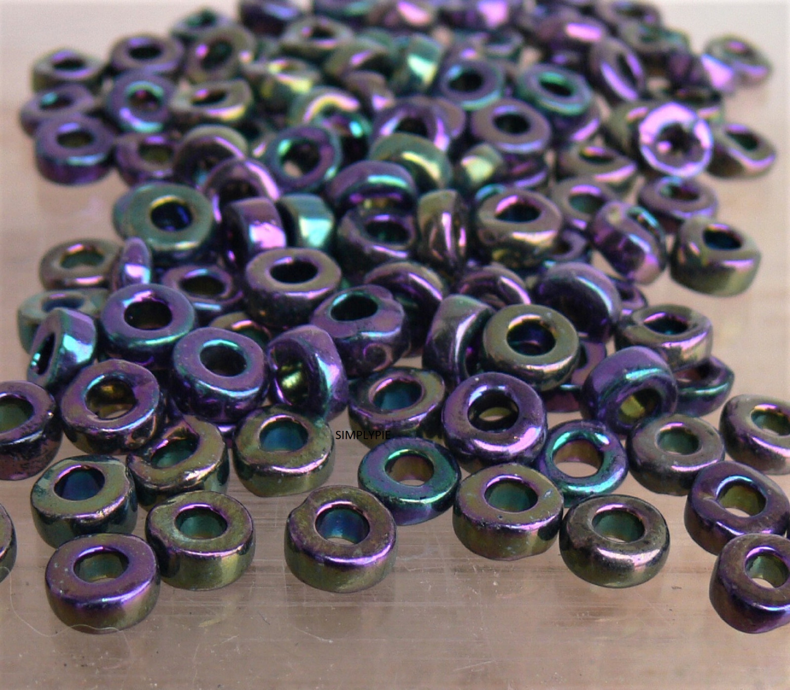 Iris Purple Large Hole Flat Spacers 50 Pcs Czech Glass Beads
