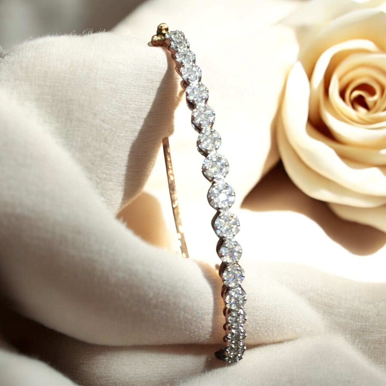 1.10 Cts Round Brilliant Cut Natural Diamonds One-Row Bracelet in 14K Rose Gold