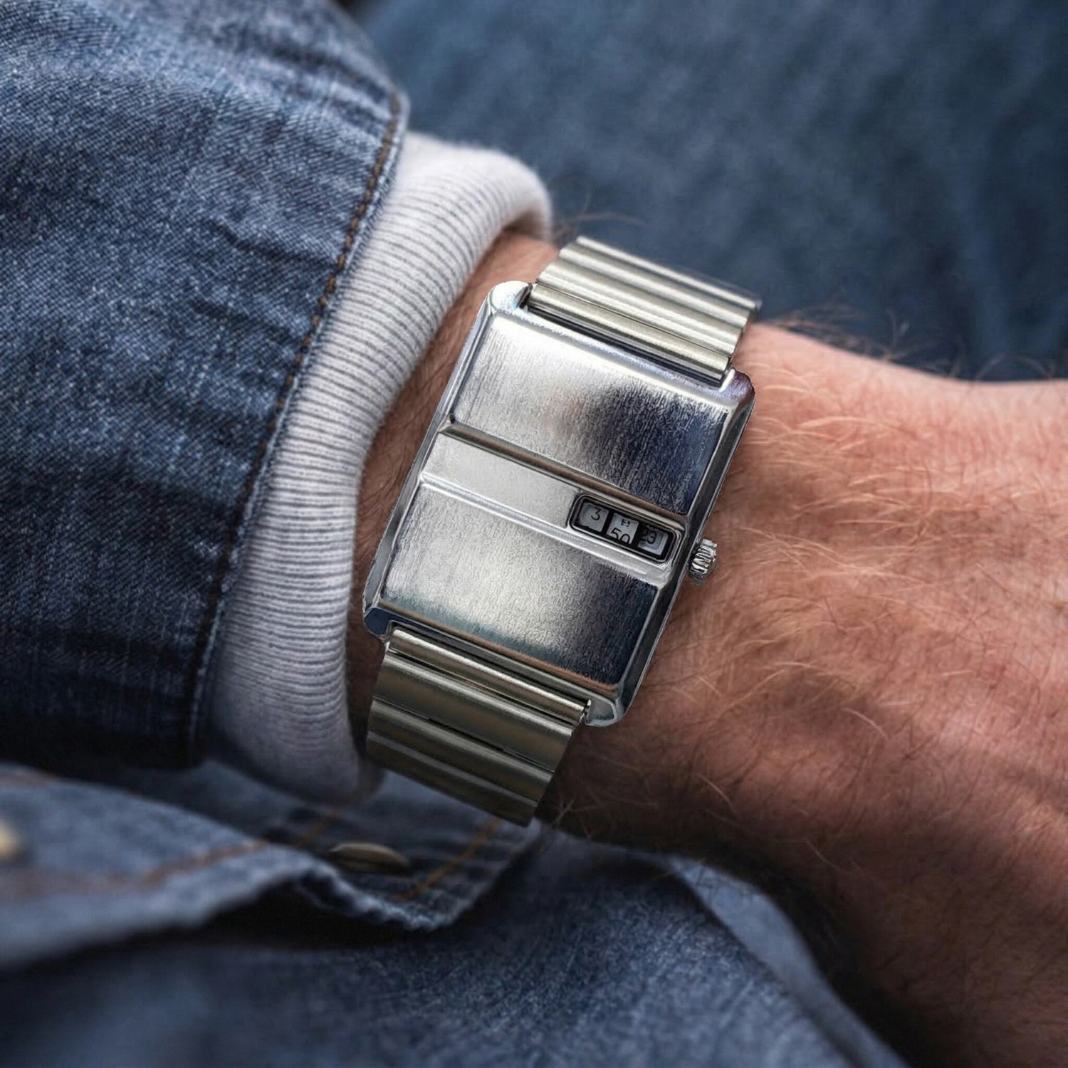 CILOA Vintage Men’s Retro Square Jump Hour Quartz Watch 3ATM Stainless steel