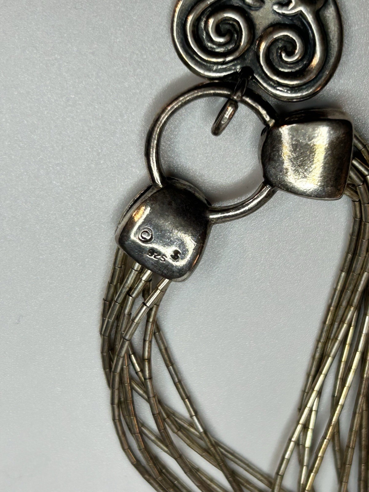 Shube Scrolled Heart Necklace Liquid Sterling Silver 925 Multi Strand 19-22”