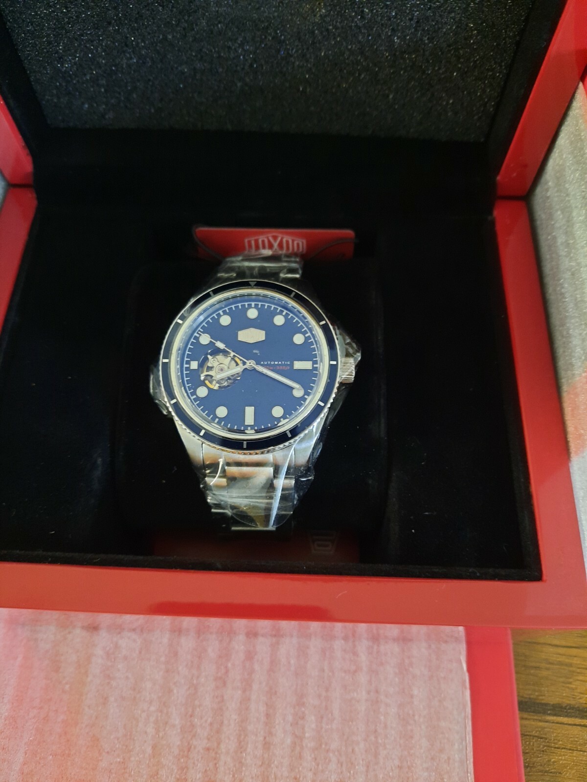 Duxot Fortera True Blue 40 mm Open Heart Automatic DX-2012 w SS Bracelet