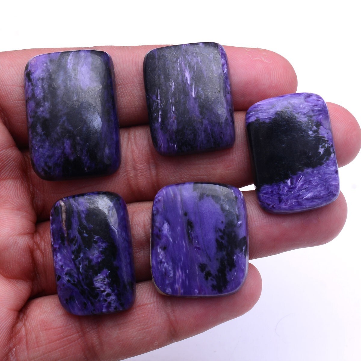5 Pcs Natural Purple Charoite 27mm-30mm Cabochon Untreated Loose Gemstones Lot