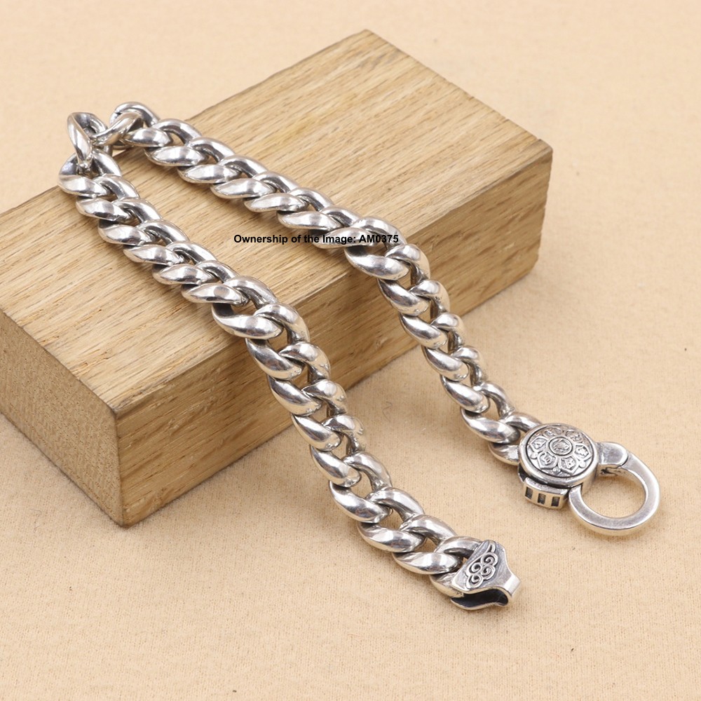 Pure S925 Sterling Silver Bracelet 9mm Curb Link Chain Bangle 7.1-8.7inch