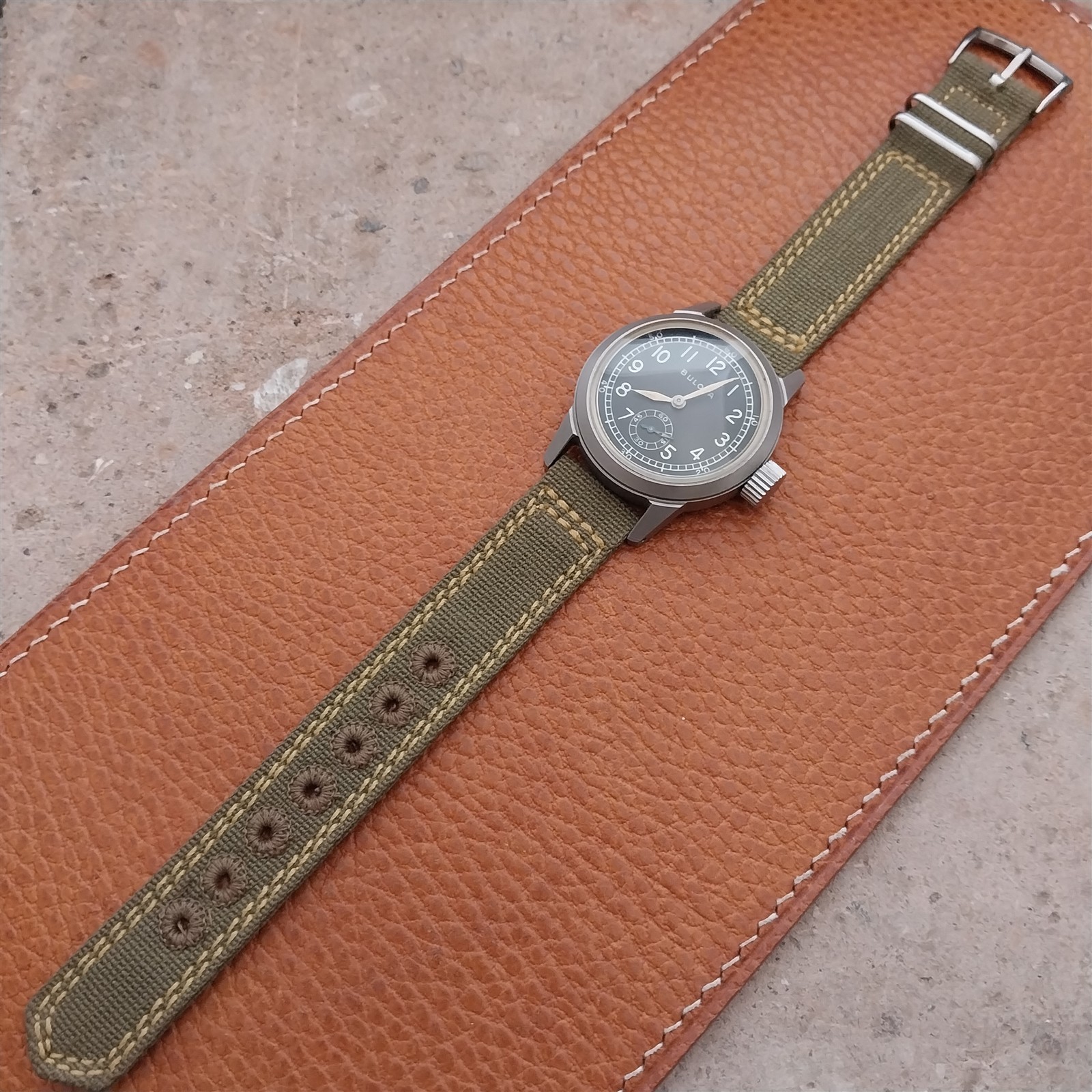 Vintage 5/8″ OD Green Canvas Military 1940s-1950s Watch Strap & Stainless Buckle