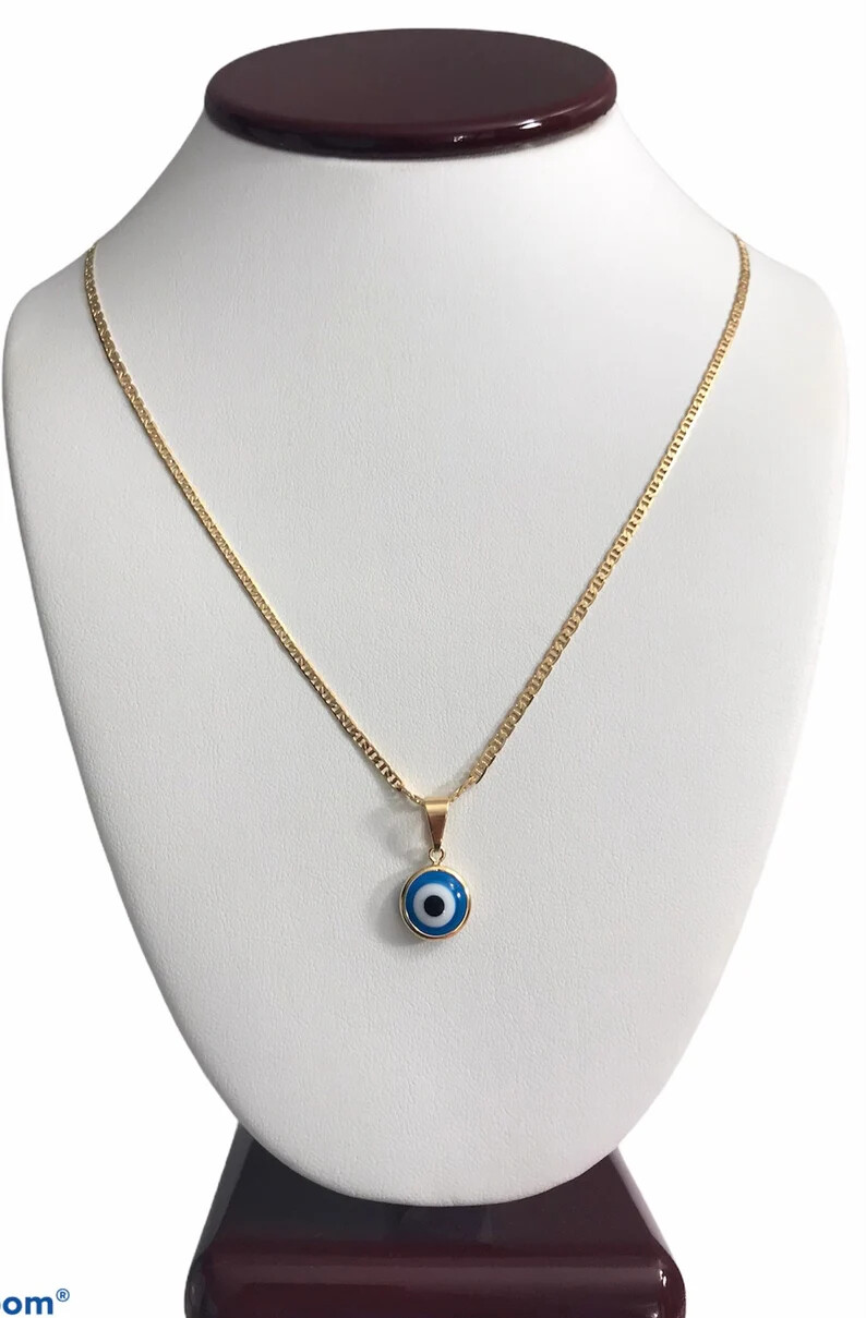 18K Gold Filled Blue Evil Eye Necklace / Pendant / Cadena / Dije Ojo Turco- P116