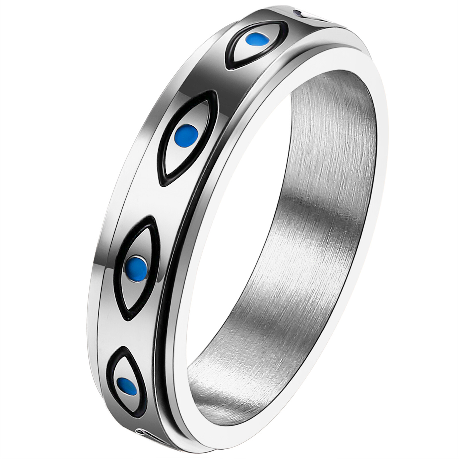Evil Eye Spinner Ring Anti Anxiety Fidget Stainless Steel Rotate Band Men Women