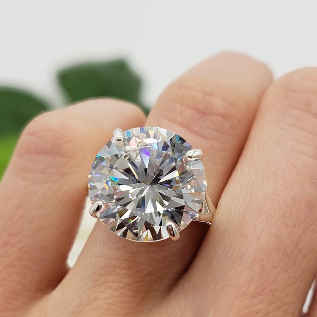 RARE 9.70 Ct Certified Treated Off White Diamond 925 Silver Ring- Great Shine