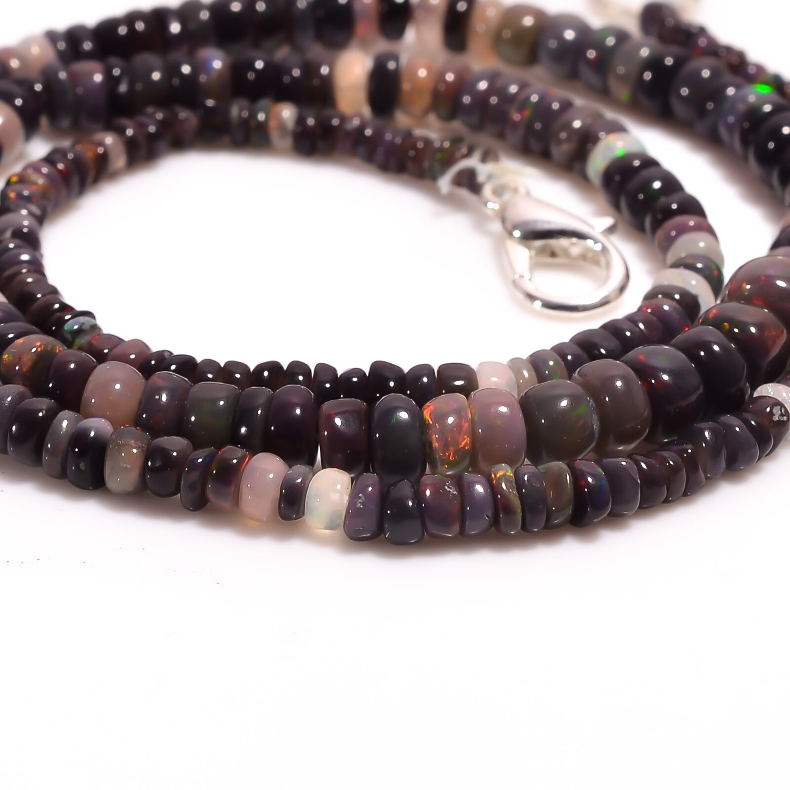 Natural Black Ethiopian Opal Gemstone Rondelle Beads 3X2 6X4 mm Necklace 17″