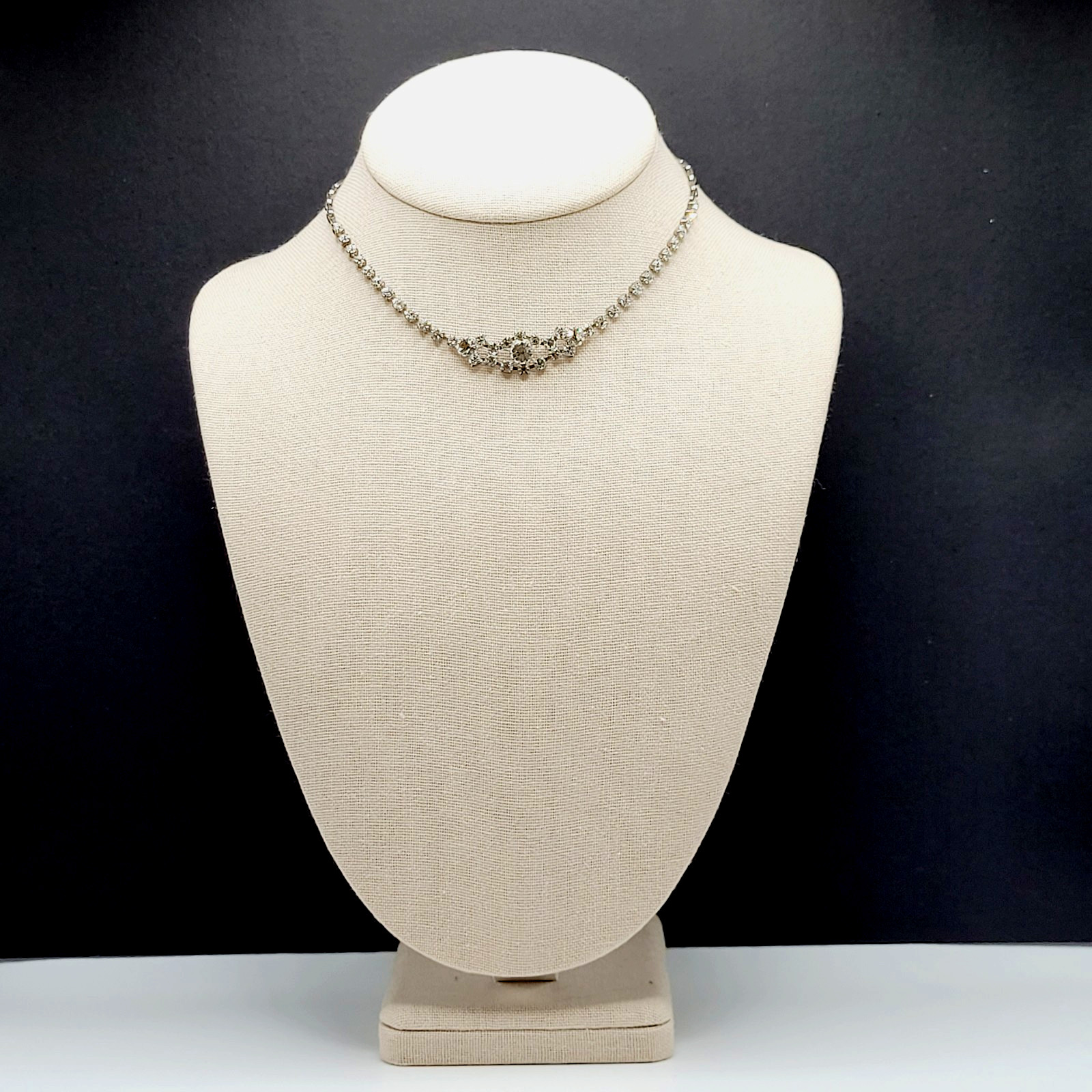 Dainty Rhinestone Choker Collar Art Deco Eye Part Chain Vintage Necklace 15 Inch