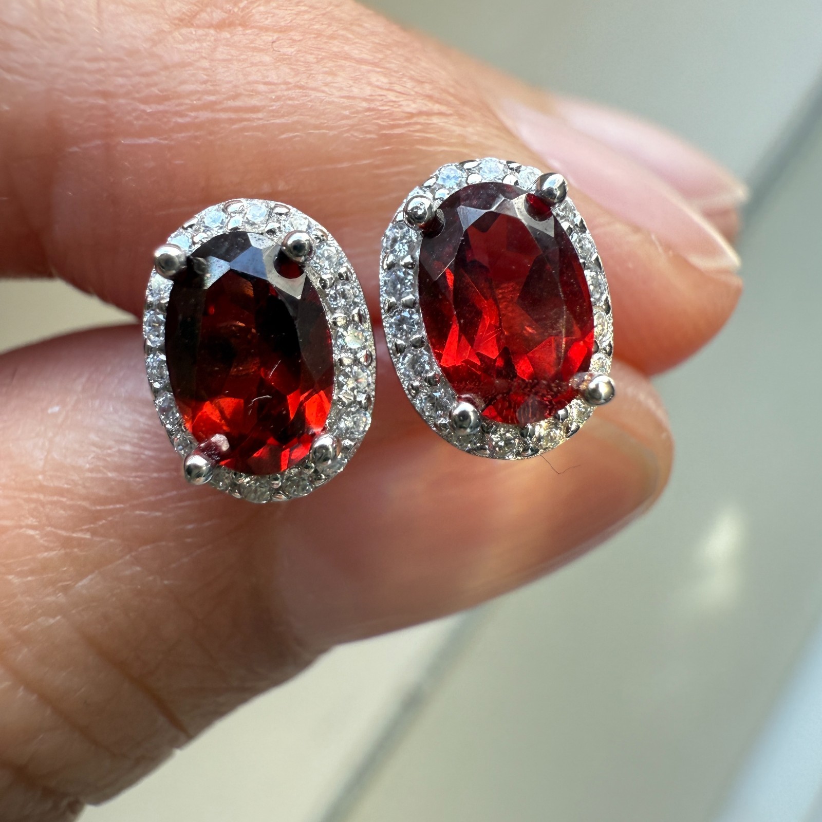 925 Sterling Silver Earrings 6x4mm Natural Rhodolite Garnet Gemstone Zircon Gift