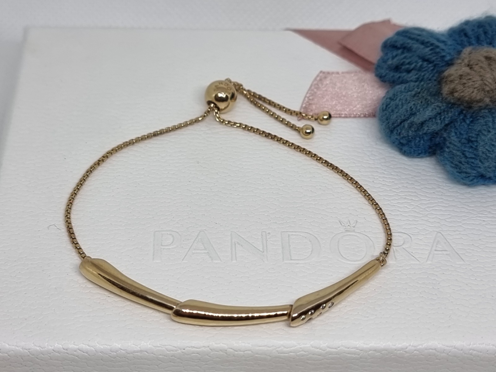 BOXED Genuine Pandora 18K Gold Plated Flower Stem Slider Bracelet 23cm 💕