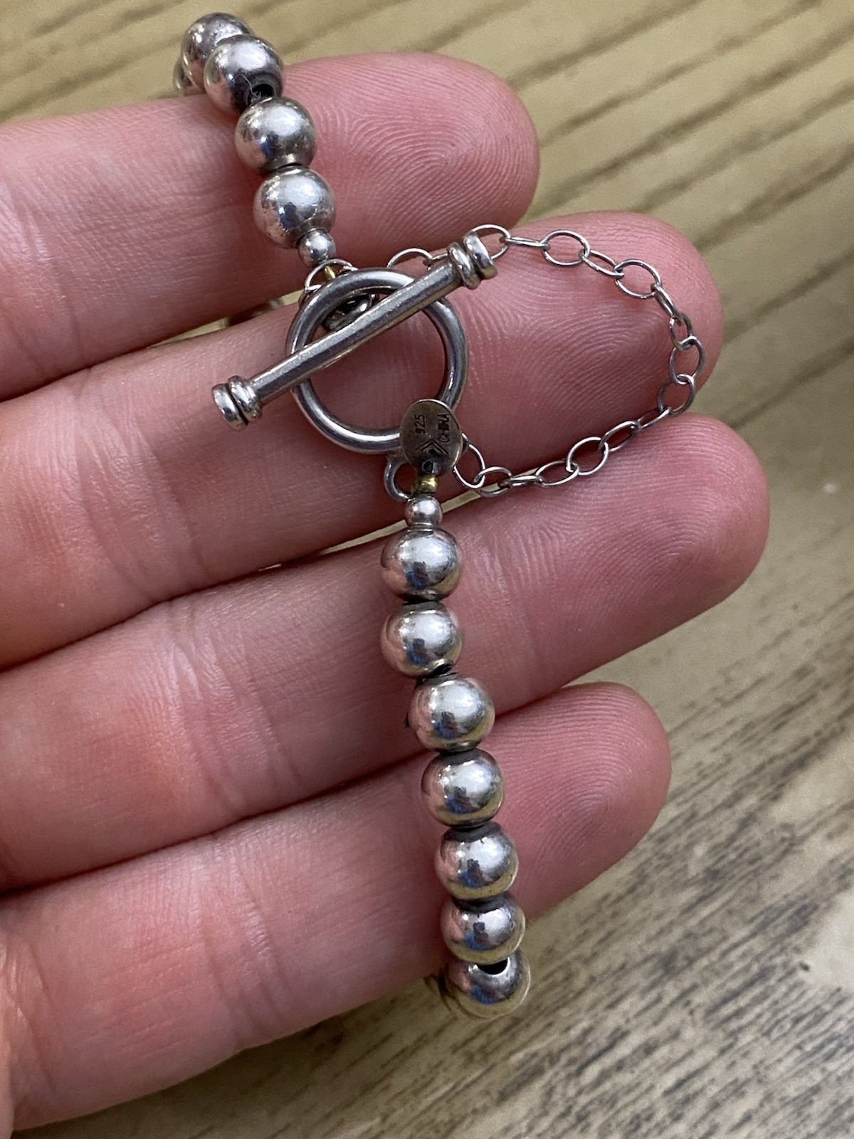Silpada Sterling 925 Silver Designer Signed Ball Bead with Safety Chain Bracelet