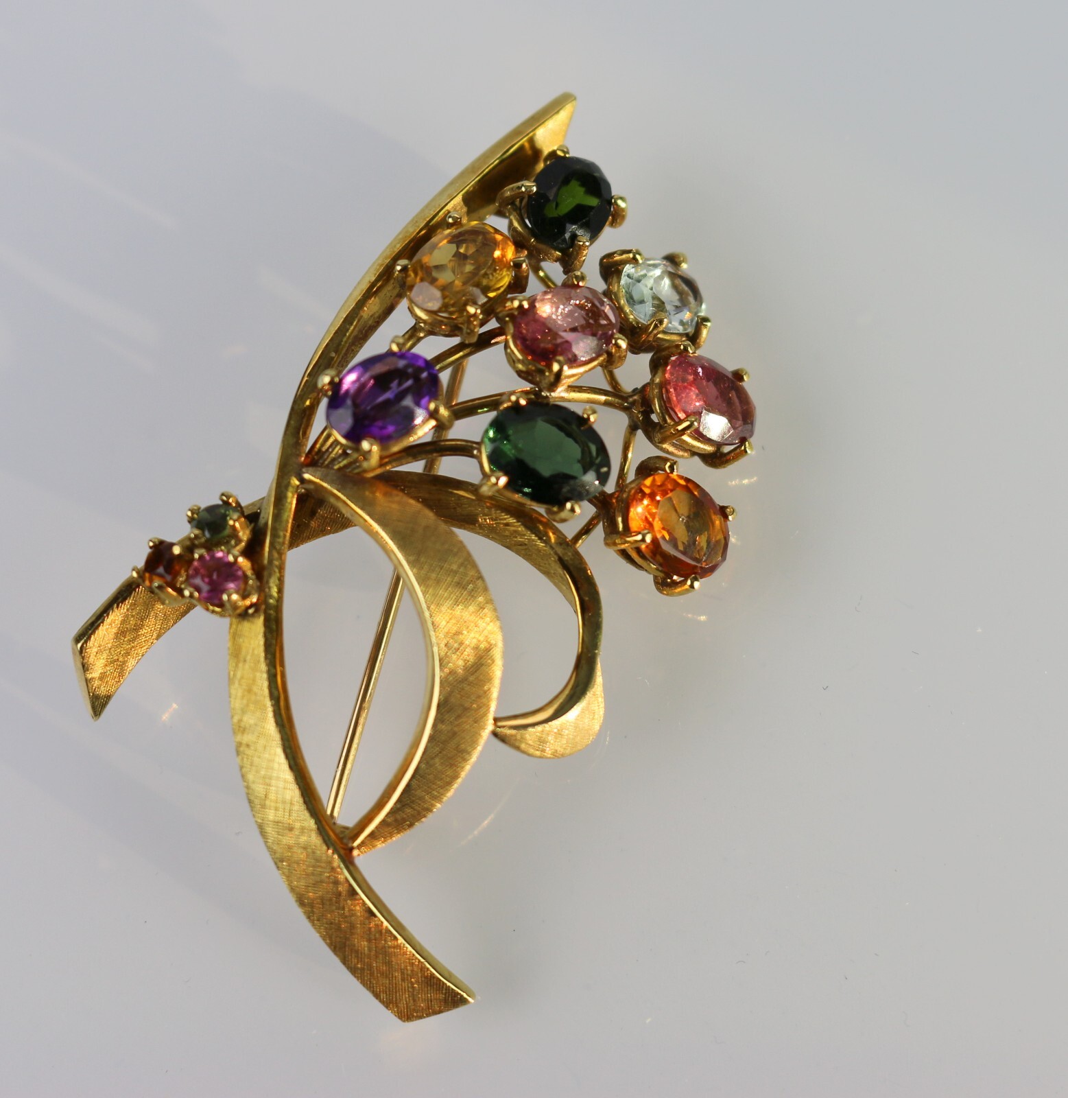 Gorgeous Vintage 18kt 750 Yellow Gold Amethyst, Citrine Bundle Pin Brooch 13.0 G