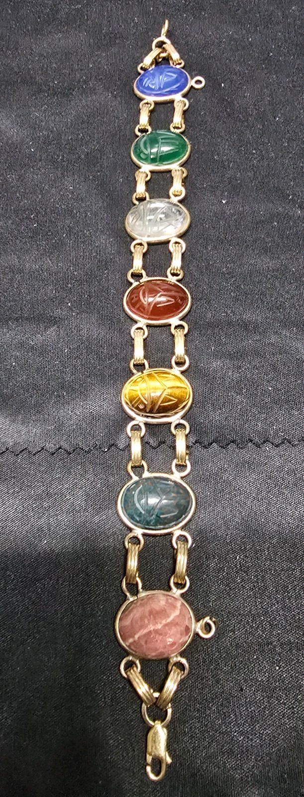 Vintage Burt Cassell 1/20 12K Gold Filled Scarab Bracelet 10K Clasp Multi-Stone