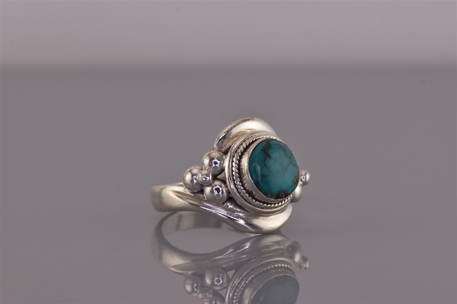 Sterling Silver Blue Turquoise Beaded Flower Accented Band Ring 925 Sz: 5