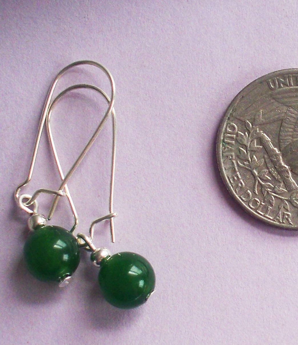 GREEN or CORAL “peachy pink” JADE Kidney Wire earrings handcrafted CHOOSE #450-5
