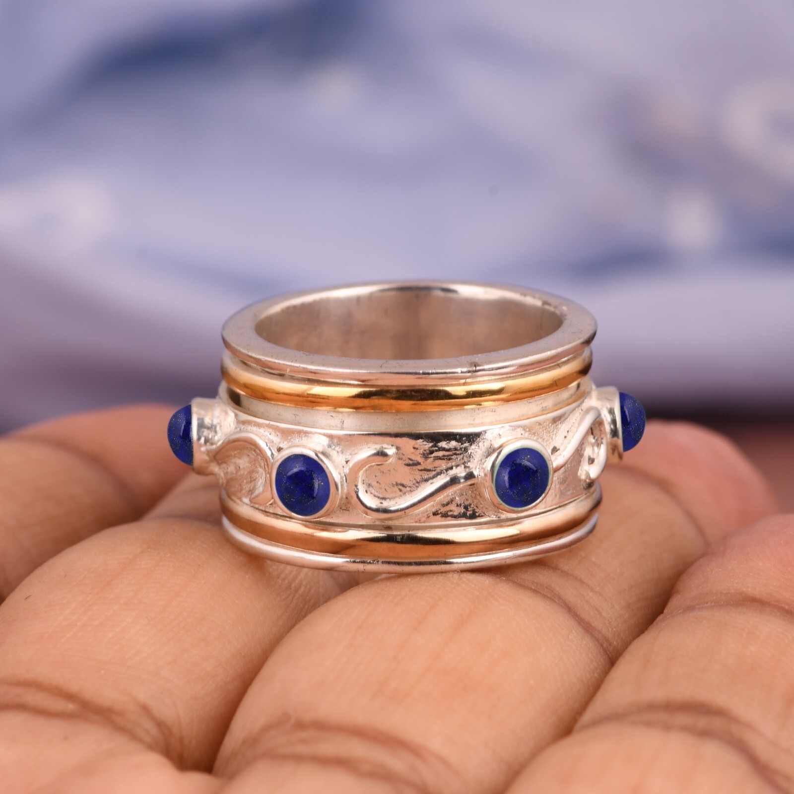 Lapis Spinner Ring 925 Sterling Silver Ring for Women, Meditation Fidget Ring