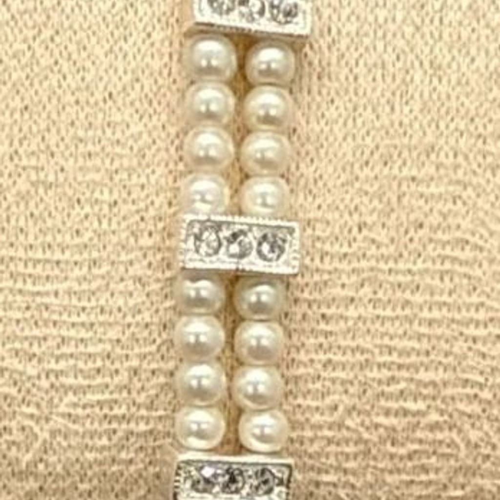Vtg Napier Two Strand Faux Pearl Rhinestone Bar Silver Tone Bracelet Bridal 7”