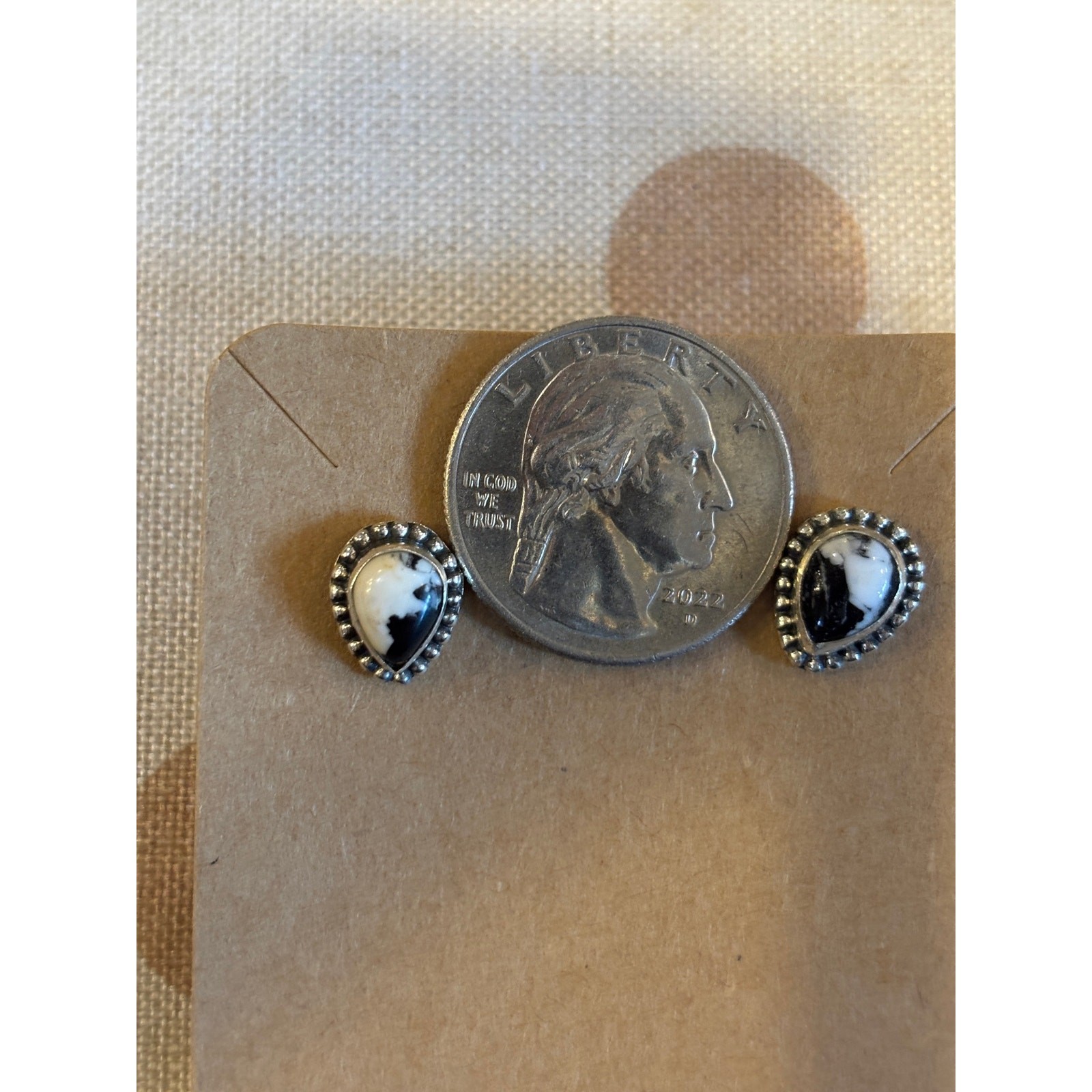 White Buffalo Teardrop Stud Earrings Sterling Silver Petite Western Earrings