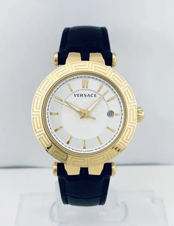 Versace VQP040015 V-Race 42mm Case IP 2N Black Croco Pattern Leather Strap Watch