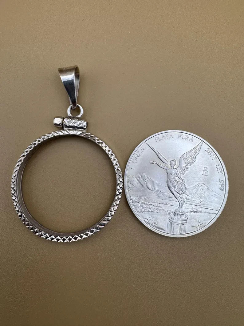 Custom 925 Silver 5oz Coin Bezel Pendant 61mm x 7.2mm, 36mm Bail, Stamped 925