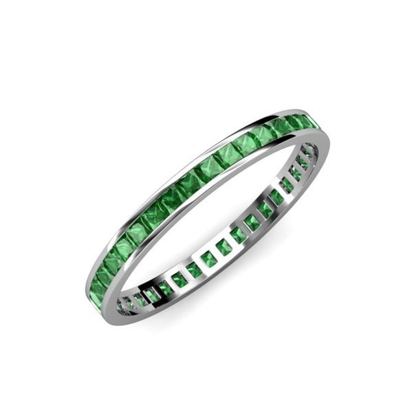 2 MM Channel-Set Princess Cut Emerald Eternity Band Ring 925 Sterling Silver
