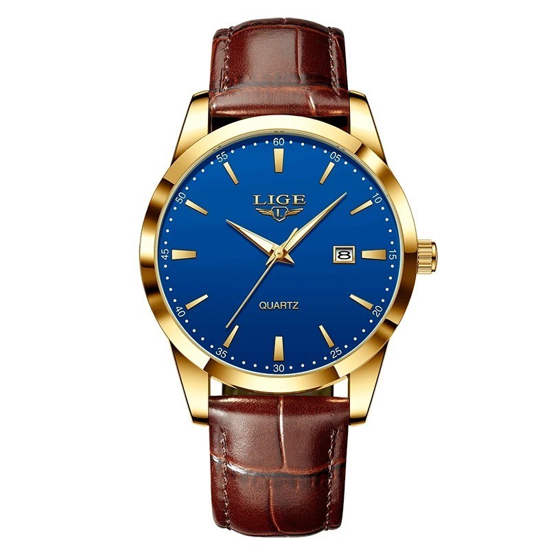 Mens LIGE Classic Luxury Wristwatch Sports Waterproof Quartz Leather Strap Watch