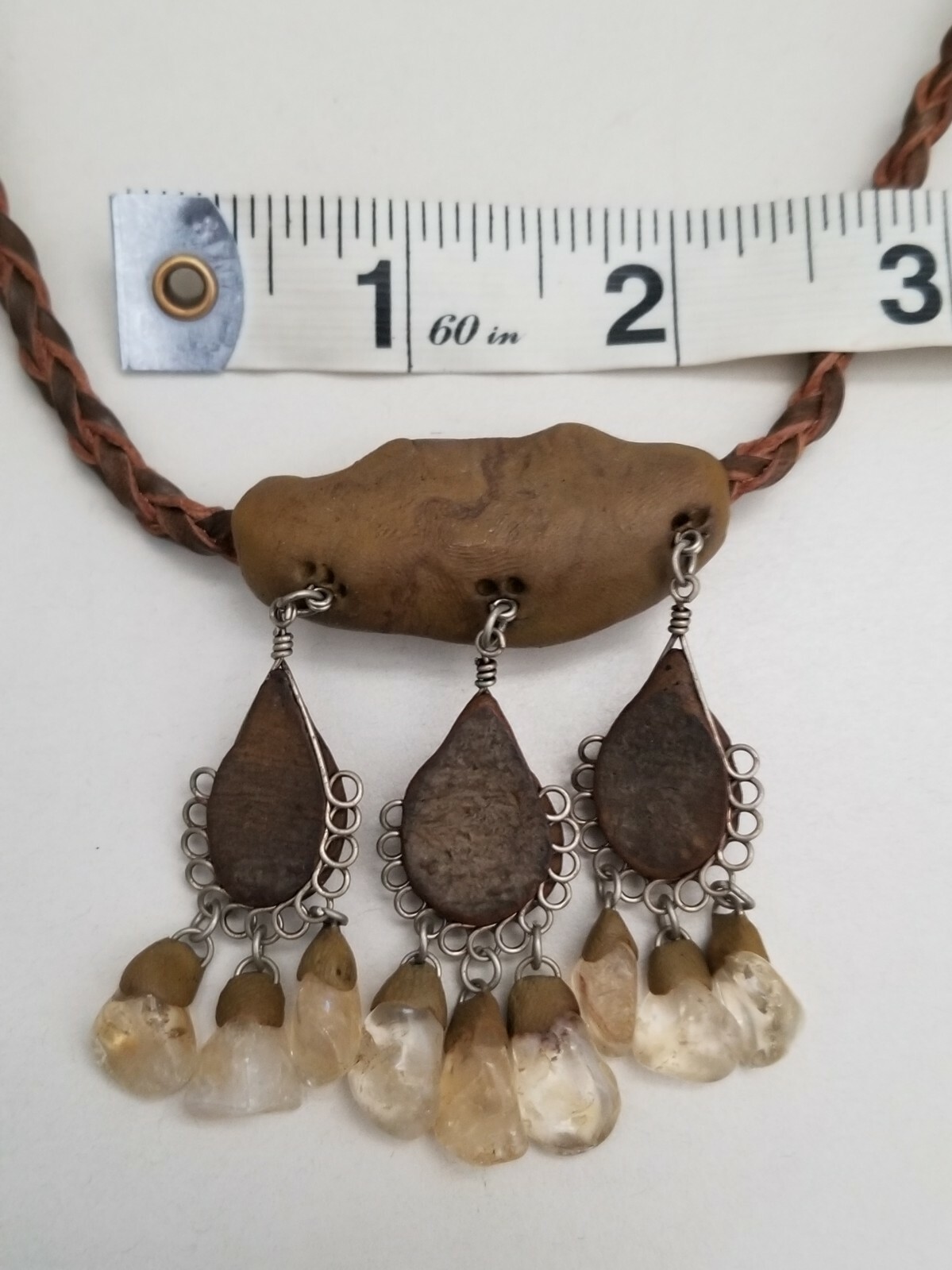 Artisan Crafted Semi- Precious Stone & Clay & Leather Necklace 18.5-20.5″