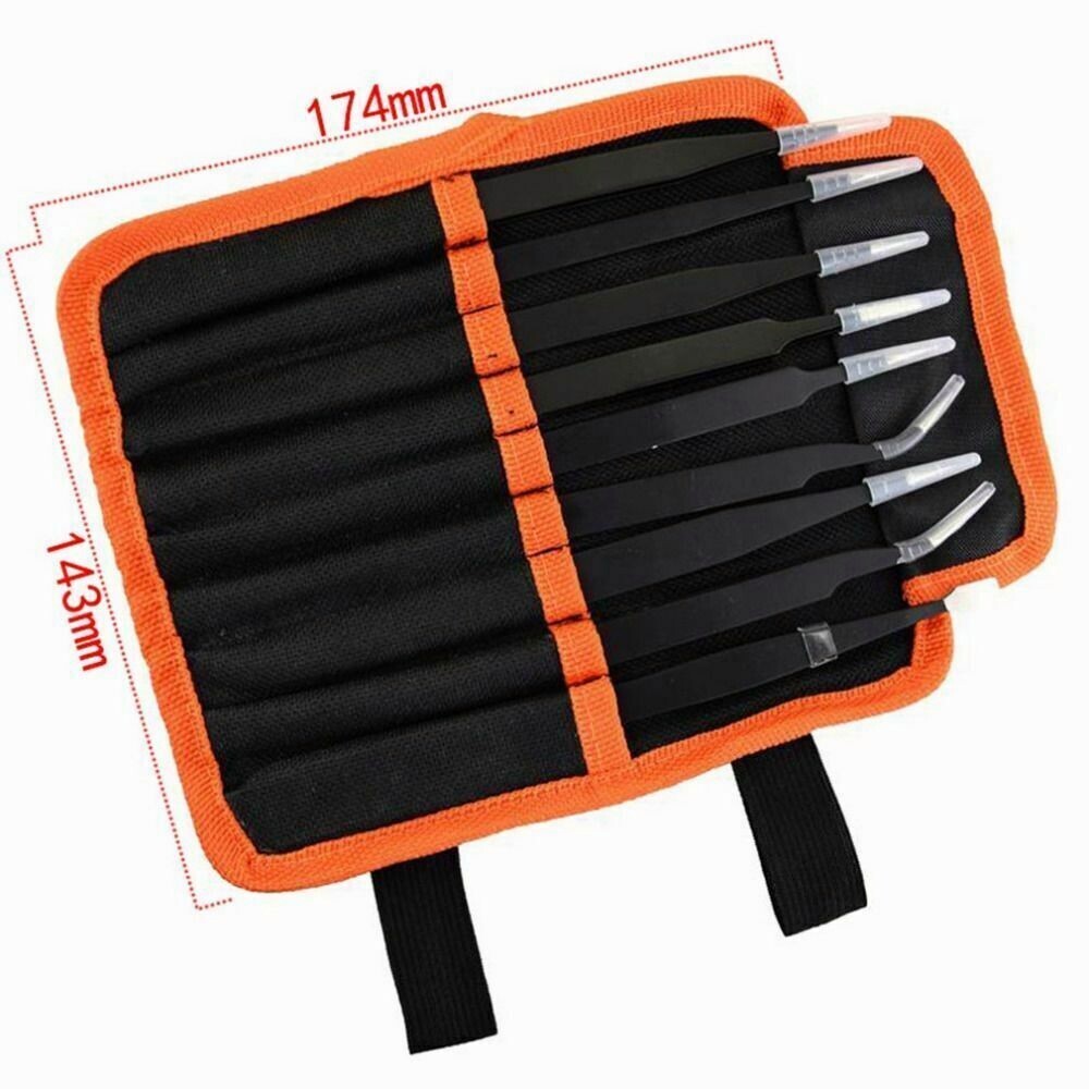 10 x ESD Precision Anti static Tweezers Set Stainless Steel Tool for Electronics