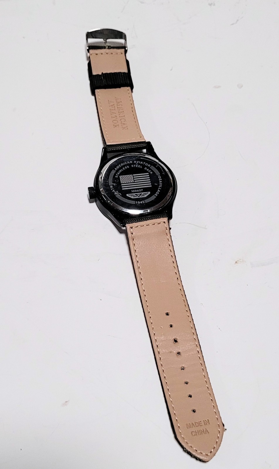 American Aviator 1945 Black Tone Quartz Wristwatch Field Watch Olive Green Band