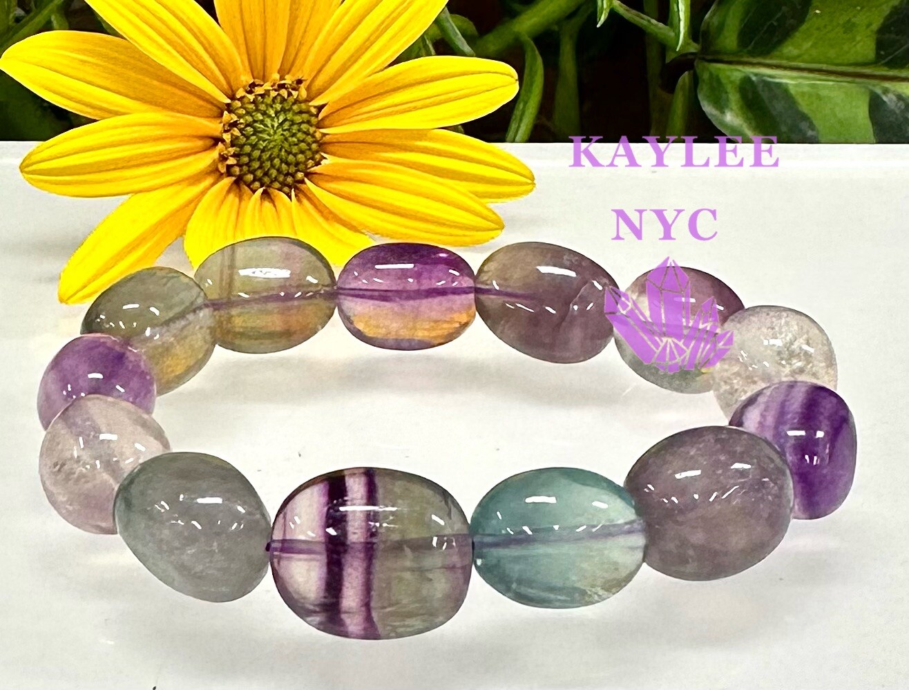 Wholesale 6 Pcs Natural Fluorite Tumble 7.5” Crystal Bracelet