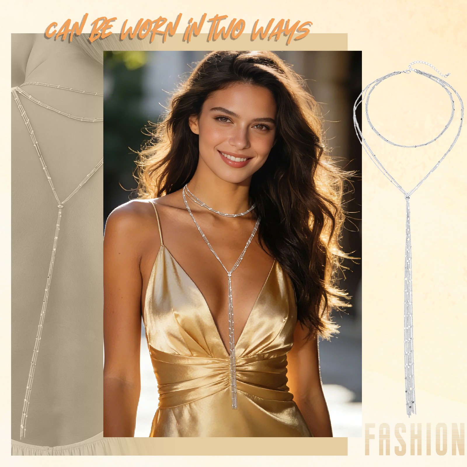 Women’s Y-Shape Back Chain Long Fringe Necklace Slide Adjustable Body Jewelry