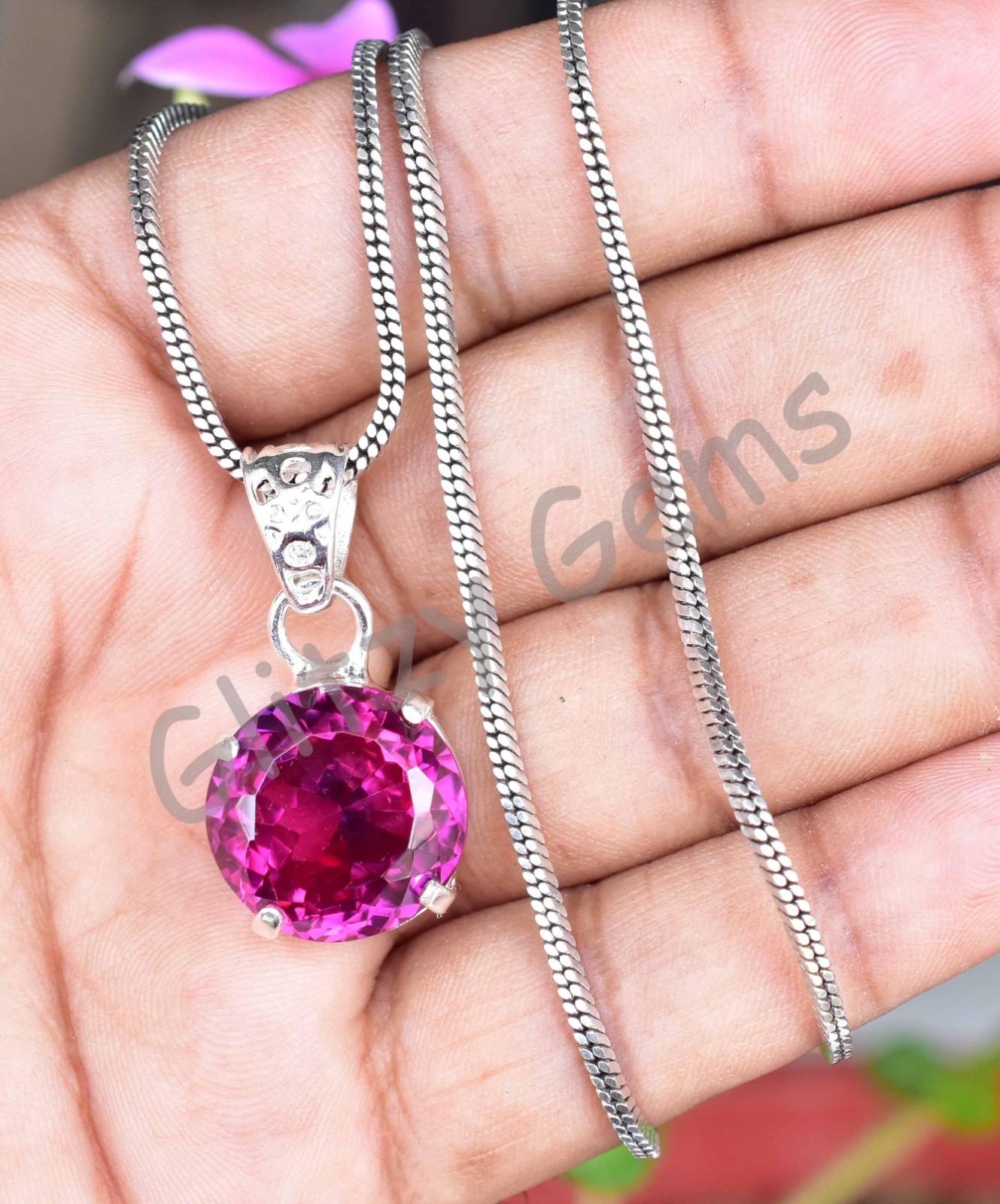 40.55 Ct Natural Rhodolite Garnet Round 925 Sterling Silver Pendant Certified