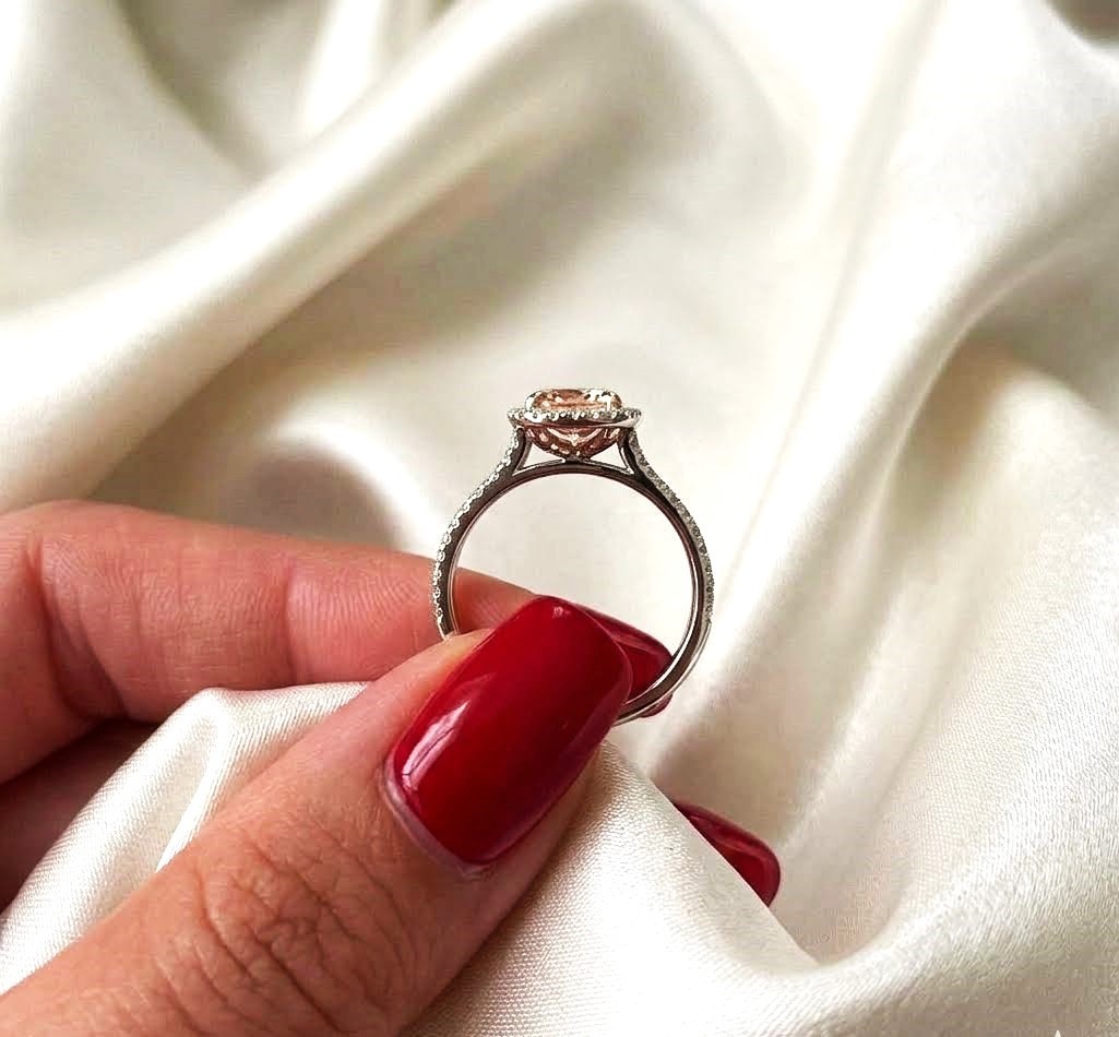 3.40 Carat Fancy Vivid Pink Oval Cut IGI Lab Created Diamond Ring 14k White Gold