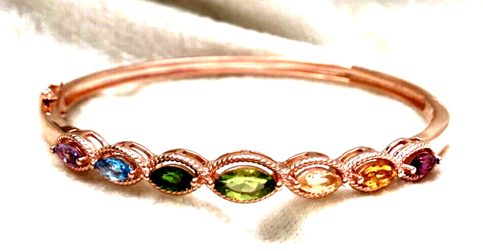 AFFINITY GEMS MARQUISE CUT RAINBOW BANGLE BRACELET 14K ROSE CLAD SS AVG(M4125-23