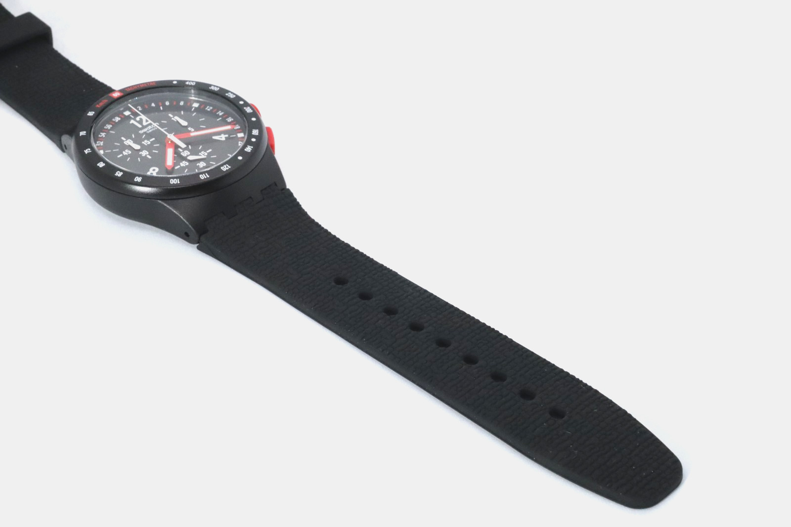 Swiss Swatch Originals STAND HALL Black Chrono Silicone Date Watch 42mm SUSB411