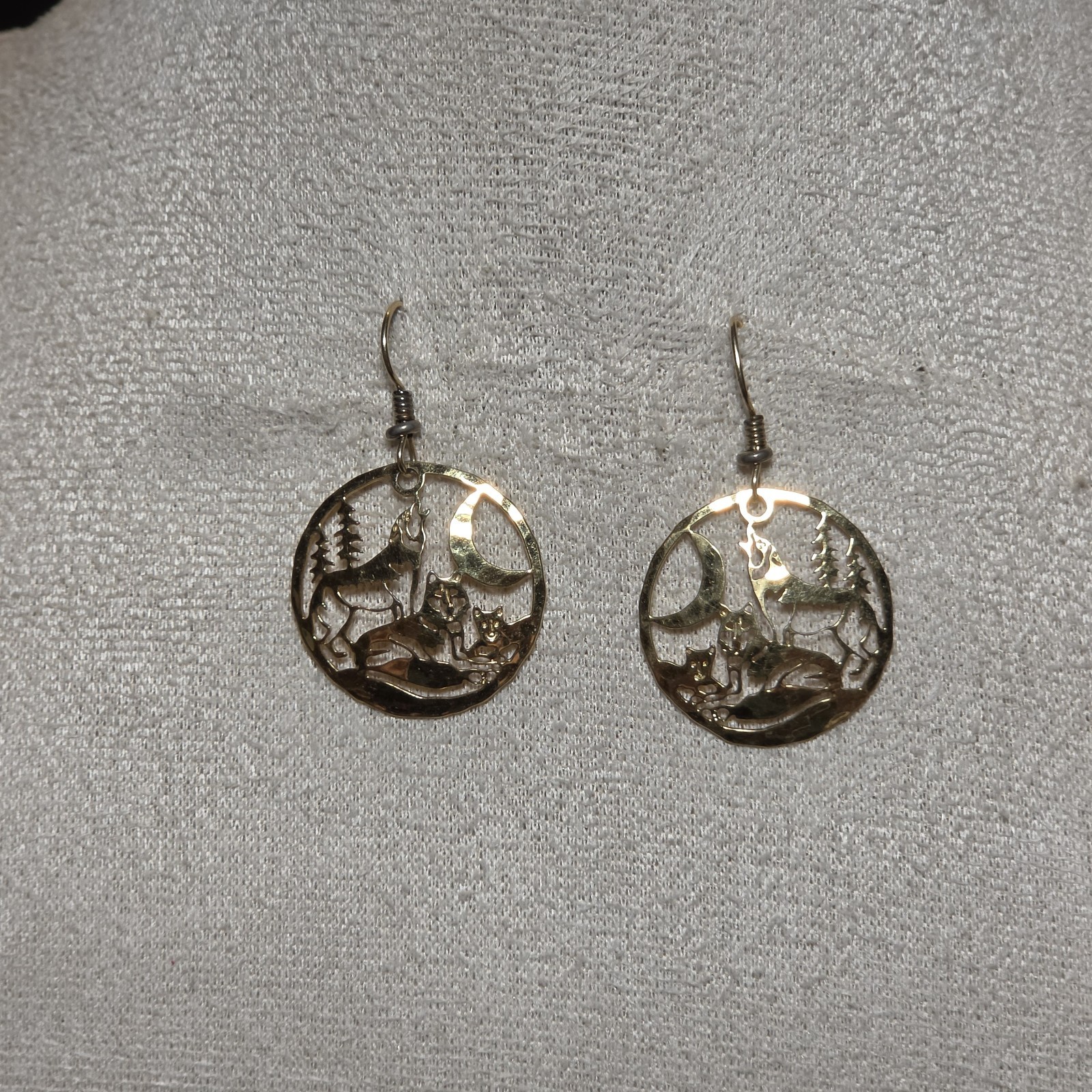 Gold-tone Deer And Moon Scene Dangle Earrings, Elegant Nature De