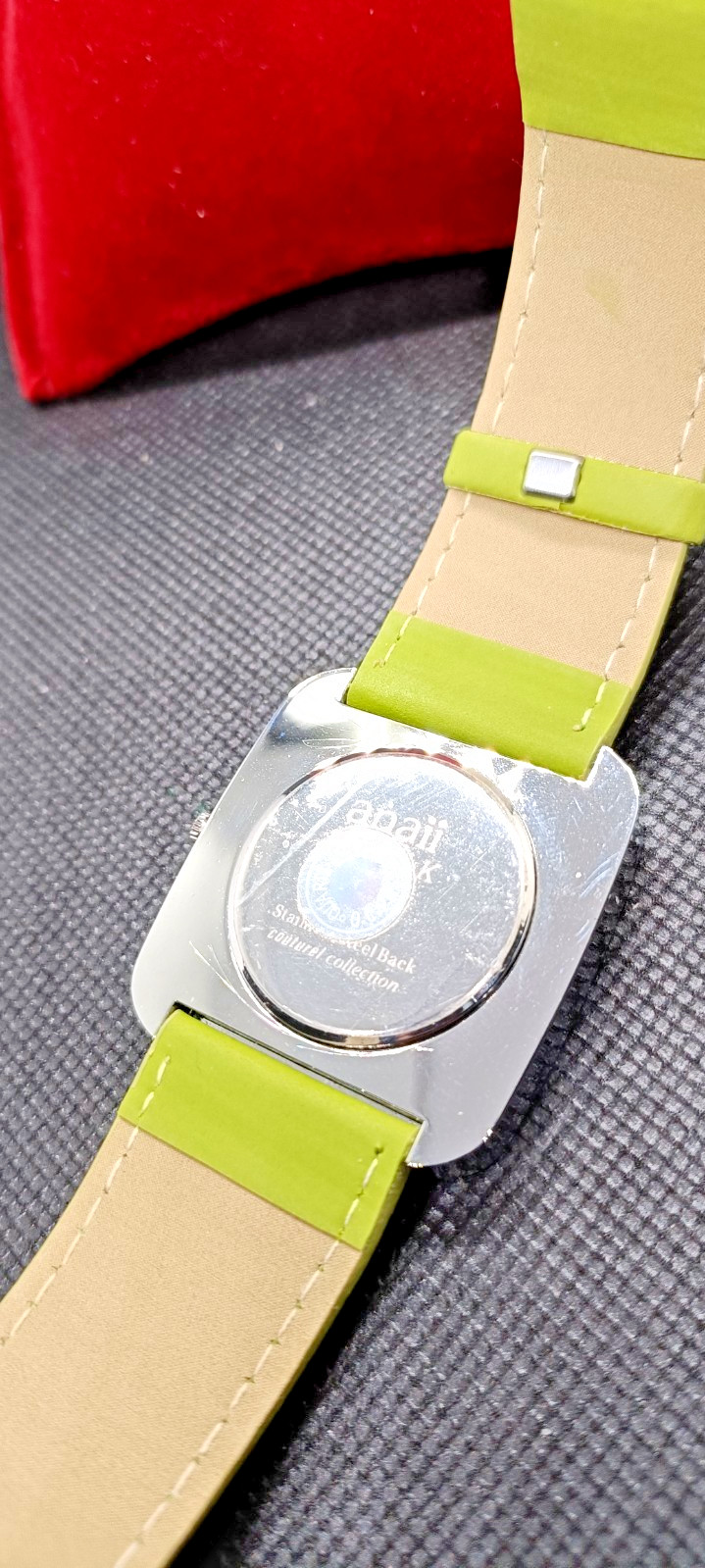 ANAII PINK Ladies Green Strap Square Case Quartz Watch – VGC & Working