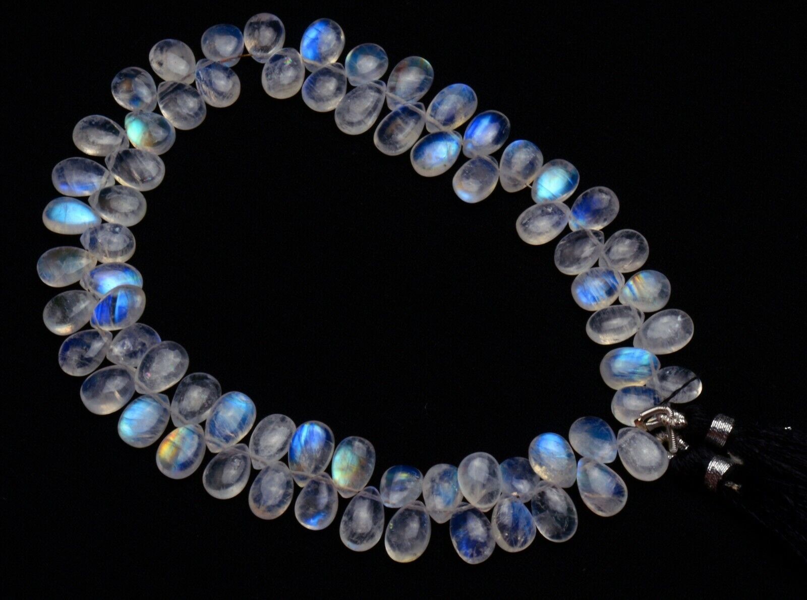 Natural Gem Blue Fire Rainbow Moonstone 9×6 to 10x7mm Pear Briolette Beads 10″