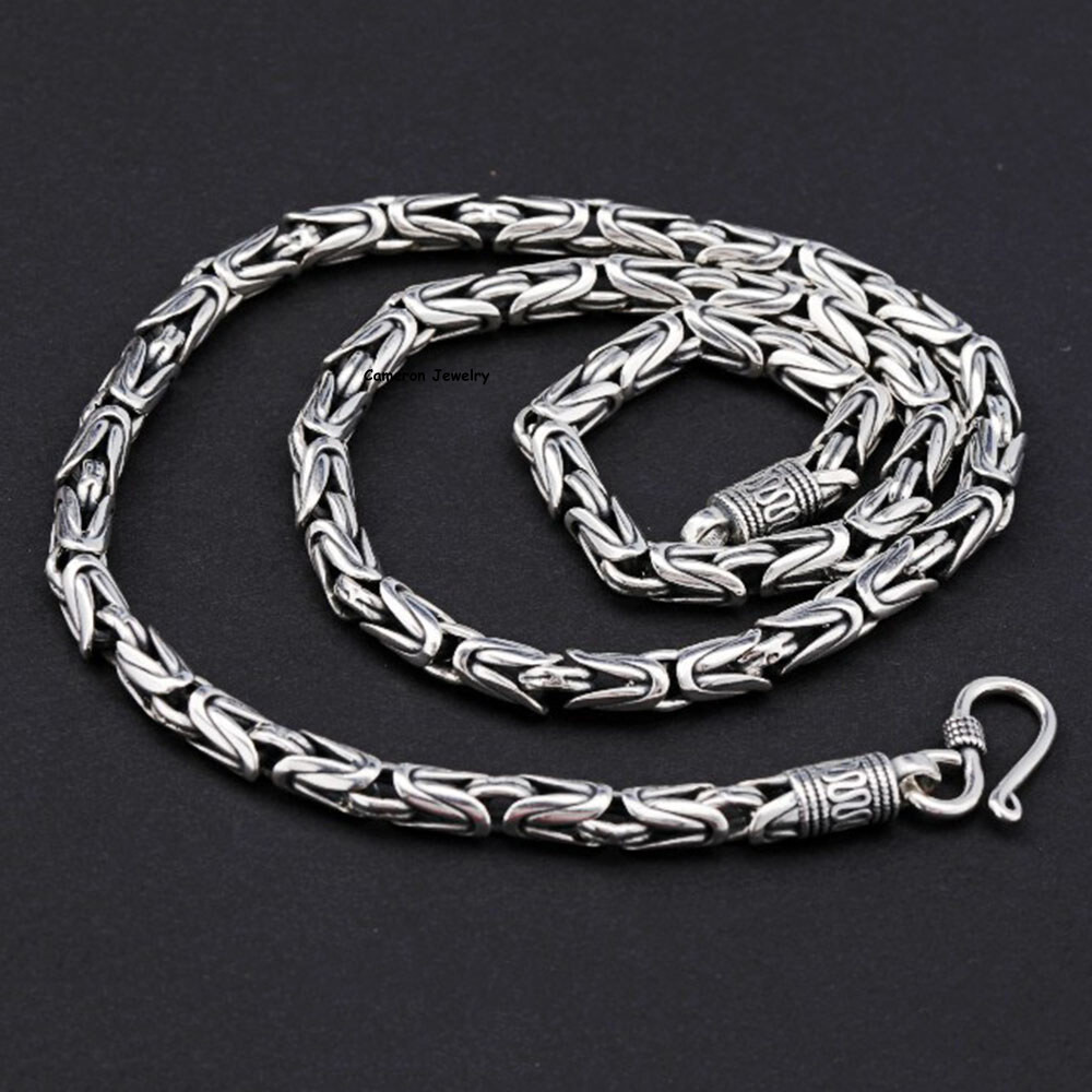 Solid 925 Sterling Silver Chain 4mm-8mm Byzantine Necklace For Men Women 18-30in