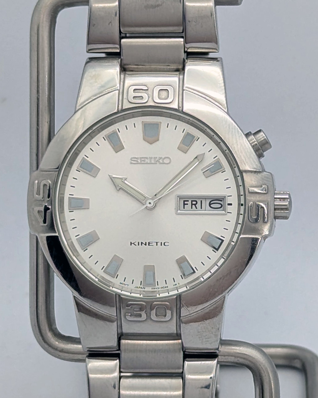 Seiko Kinetic 5M43-0E90 Silver Sunburst Day-Date | New Capacitor & Crystal