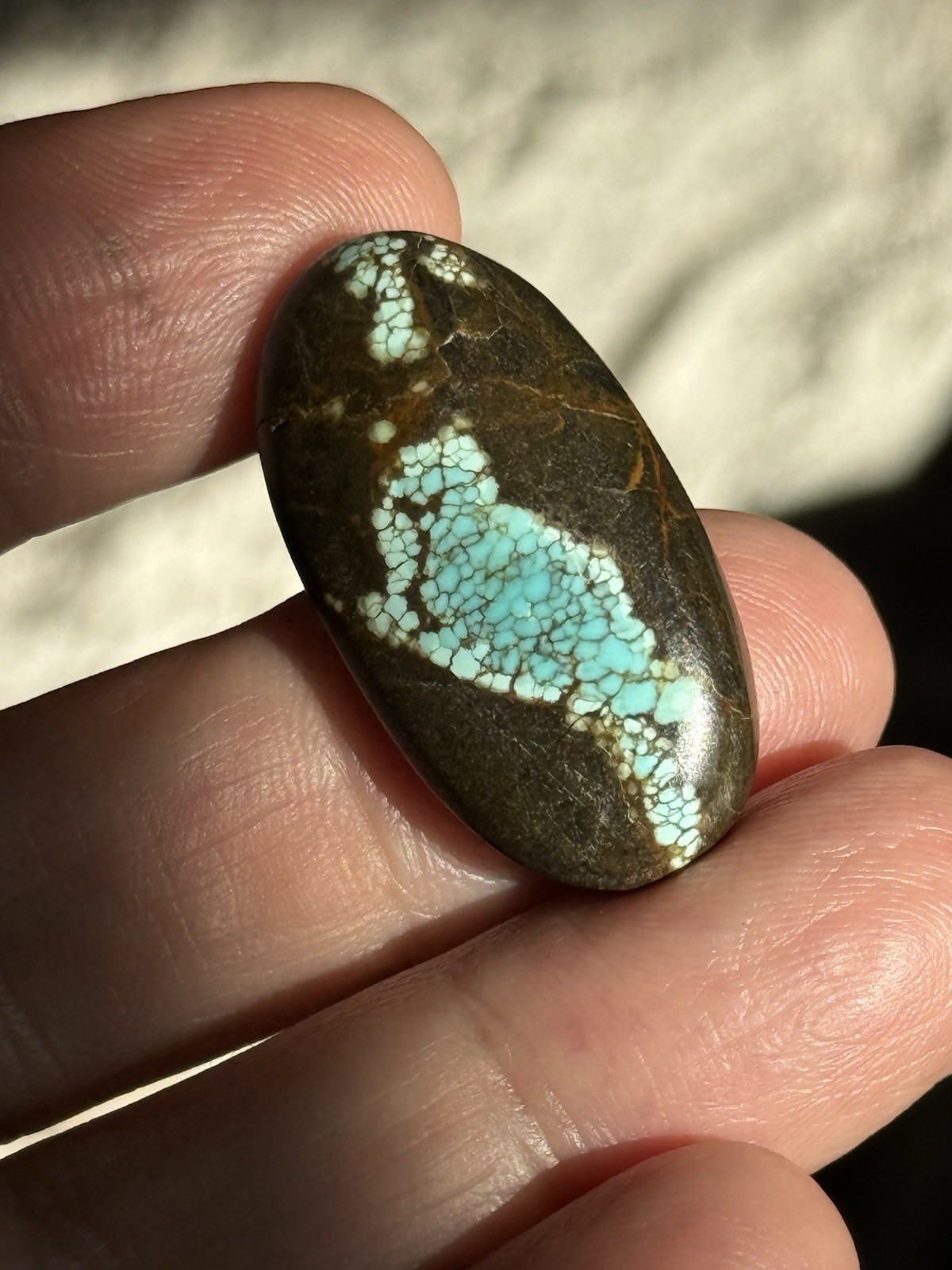 22.3ct 30.5x16x6.2mm Natural #8 Mine Blue Turquoise Oval Cabochon Picture Stone