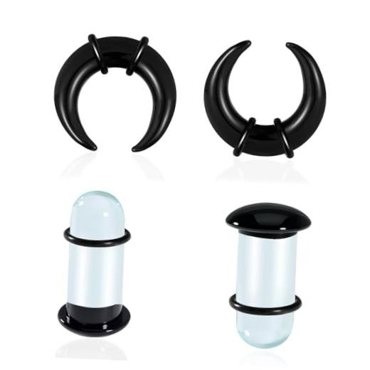 Single Flare Glass Ear Gauges Stretching Kits 2PCS C-Shape Septum 6mm Black