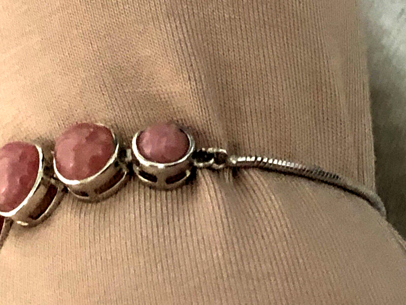 GENERATION GEMS ROUND PINK RHODOCHROSITE GEMSTONE SS ADJ. BRACELET (M4339-24)